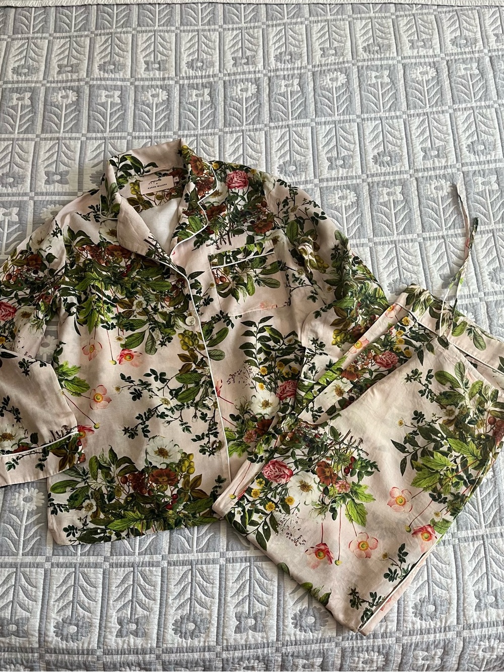 Papinelle x Karen Walker silk cotton floral pajama top and pant set Size Small